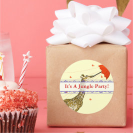 Whimsical Flies Giraffe Red Umbrella Stickers Runt Klistermärke