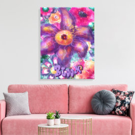 Whimsical Floral Abstract Art Teal Personalized Canvastryck