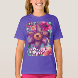 Whimsical Floral Abstract Art Teal Personalized  T Shirt