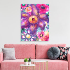 Whimsical Floral Abstract Art Teal Purple Pink Canvastryck
