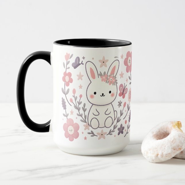 Whimsical Floral Bunny Ceramic Mug Mugg (Med munk)