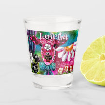 Whimsical Floral Cow Pink Teal Black Personalized