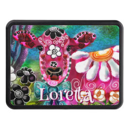 Whimsical Floral Cow Pink Teal Black Personalized Dragkroksskydd