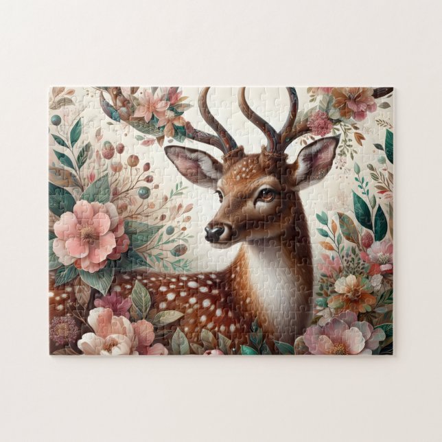 Whimsical Floral Deer Forest Pussel (Horisontell)