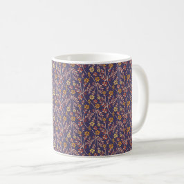 Whimsical Floral Design with Vines on Purple Back Kaffemugg