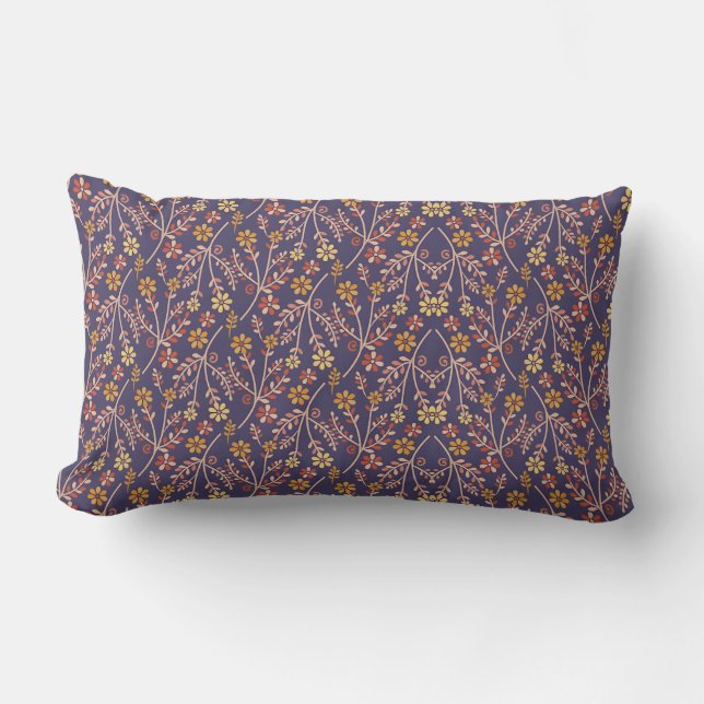 Whimsical Floral Design with Vines on Purple Back Lumbarkudde (Framsida)