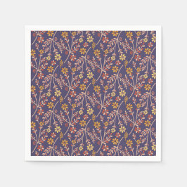 Whimsical Floral Design with Vines on Purple Back Pappersservett