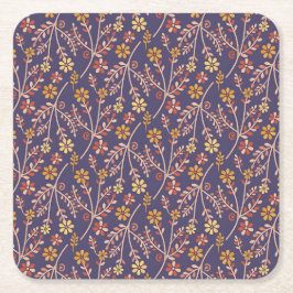 Whimsical Floral Design with Vines on Purple Back Underlägg Papper Kvadrat