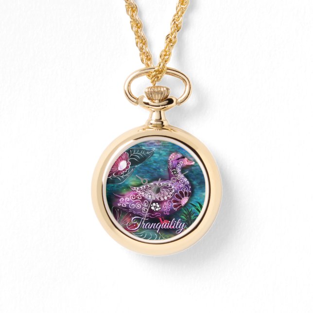 Whimsical Floral Duck Purple Teal Personalized Armbandsur (Framsida)