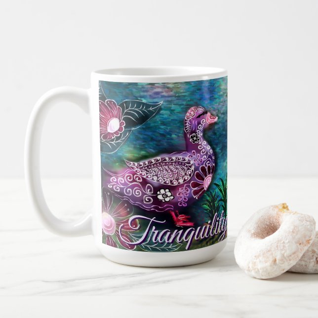 Whimsical Floral Duck Purple Teal Personalized Kaffemugg (Med munk)