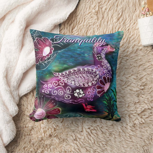 Whimsical Floral Duck Purple Teal Personalized Kudde (Filt)