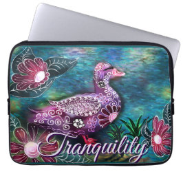 Whimsical Floral Duck Purple Teal Personalized Laptop Fodral