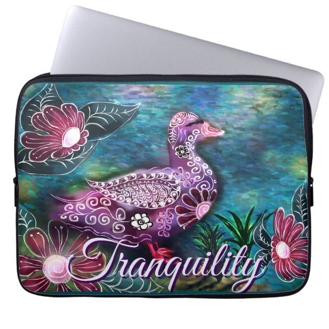 Whimsical Floral Duck Purple Teal Personalized Laptop Fodral (Framsidan)
