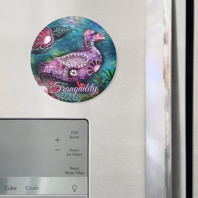 Whimsical Floral Duck Purple Teal Personalized Magnet (In Situ (Fridge))