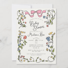 Whimsical Floral Girl Doodle Baby Shower Invite Inbjudningar