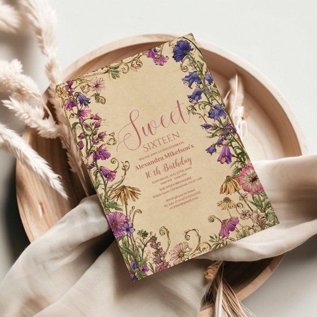 Whimsical Floral Meadow Sweet Sixteen Inbjudningar (Skapare uppladdad)