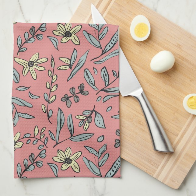 Whimsical Floral on Blush Kitchen Towel Kökshandduk (Vikt i Fjärdedel)