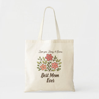 Whimsical Floral Personalized Best Mom Tote Bag Tygkasse