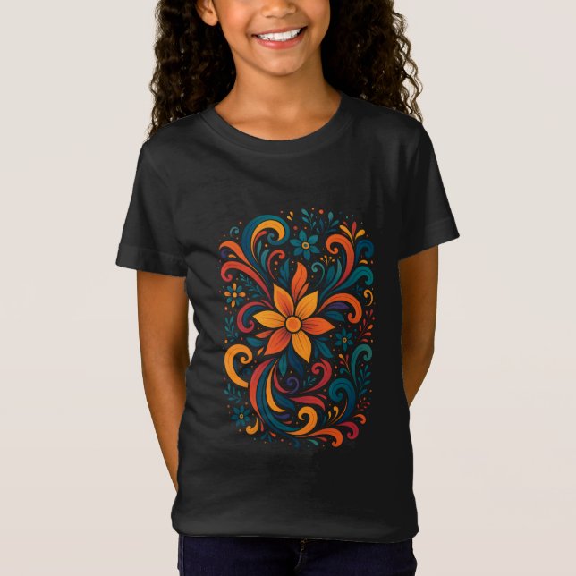 Whimsical Floral Swirl Kids T-Shirt (Framsida)