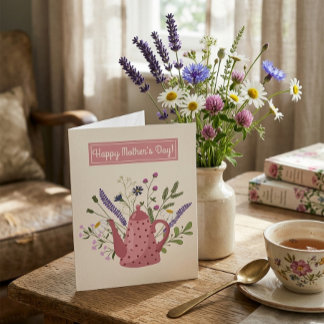 Whimsical Floral Teapot Happy Mother's Day Greetin Helgkort