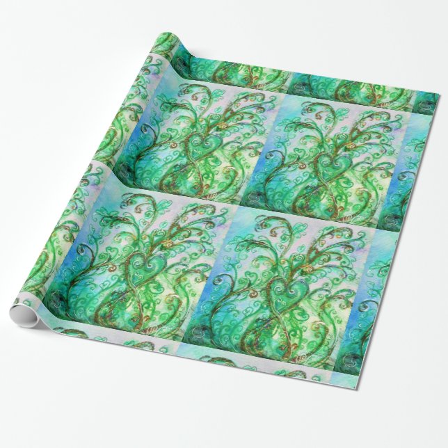 WHIMSICAL FLOURISHES bright grönt blue white Presentpapper (Utrullad)