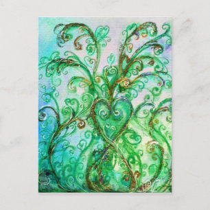 WHIMSICAL FLOURISHES bright grönt blue white Vykort
