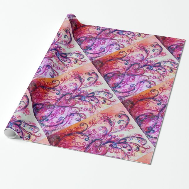WHIMSICAL FLOURISHES bright Red rosa white Presentpapper (Utrullad)