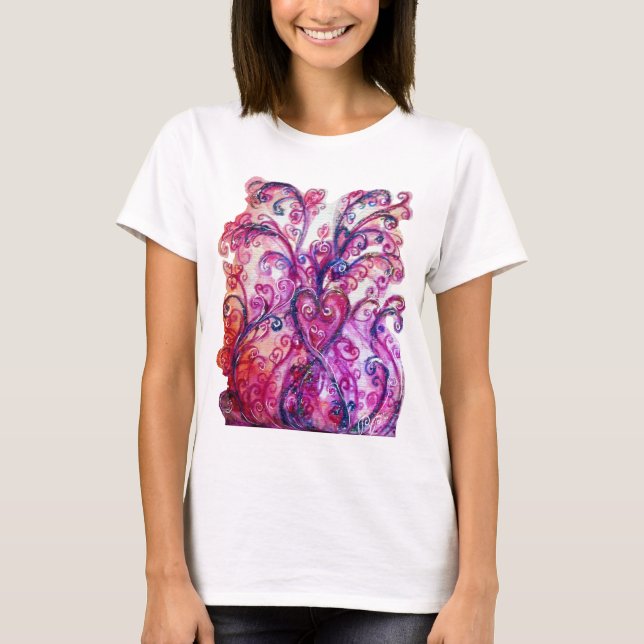 WHIMSICAL FLOURISHES bright rosa white lila T-shirt (Framsida)