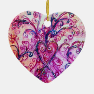 WHIMSICAL FLOURISHES HEART bright rosa blue grönt Julgransprydnad Keramik