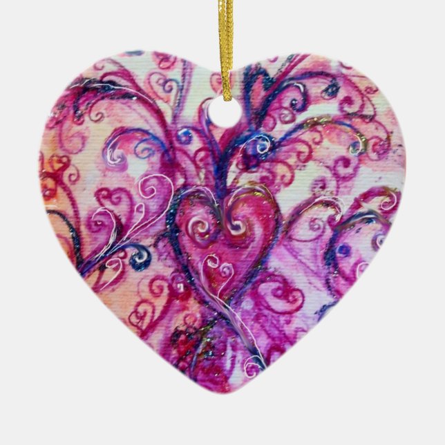 WHIMSICAL FLOURISHES HEART bright rosa blue Julgransprydnad Keramik (Framsidan)