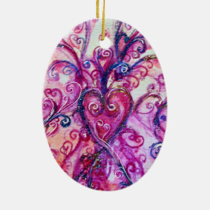 WHIMSICAL FLOURISHES HEART bright rosa fuchsia Julgransprydnad Keramik