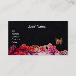 WHIMSICAL FLOURISHES Red Rosa Blommigt Black Pappe Visitkort