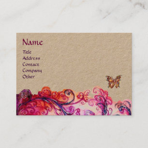 WHIMSICAL FLOURISHES Red Rosa Lila Blommigt Kraft Visitkort