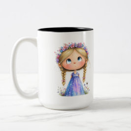 Whimsical Flower Crown Girl Cute Kids Art Två-Tonad Mugg