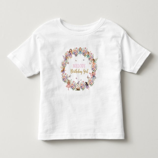 Whimsical flower fairy garden birthday  t shirt (Framsida)