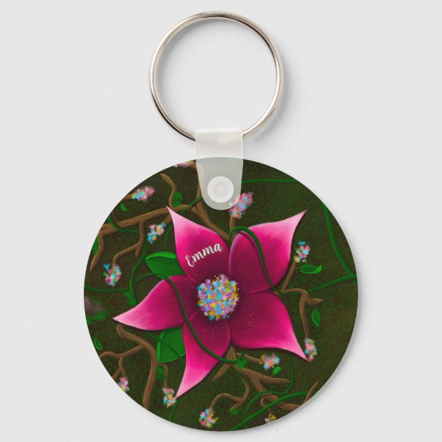 Whimsical Flower Personalized Nyckelring (Framsida)