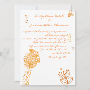 Whimsical Flowers Bröllopsinbjudan - Orange Inbjudningar