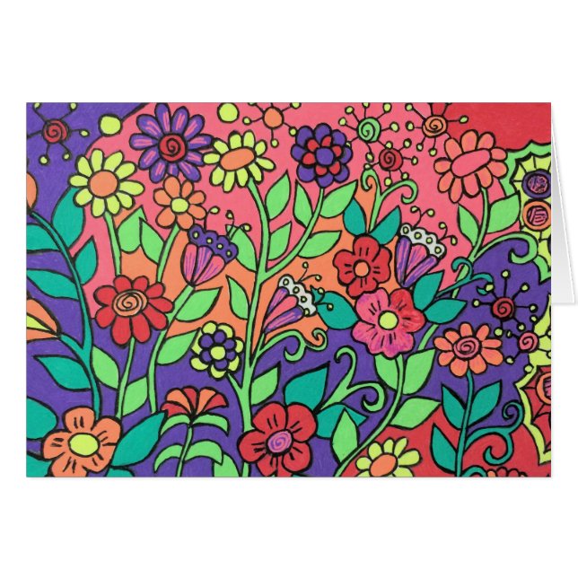 Whimsical FLowers Card Hälsningskort (Framsidan Horizontal)