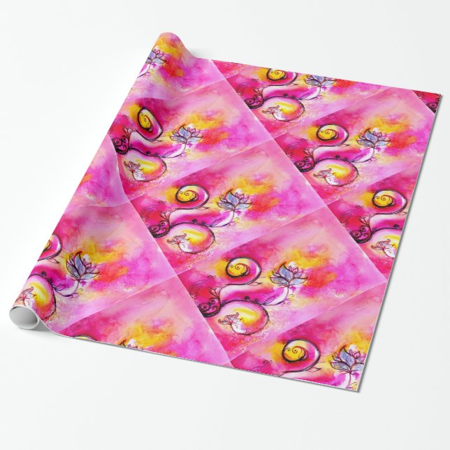 WHIMSICAL FLOWERS fuchsia rosa gult Presentpapper (Utrullad)