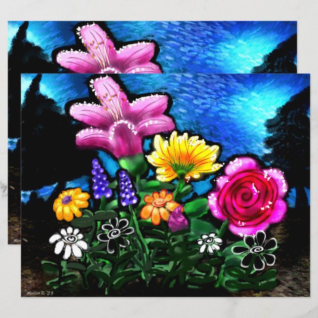 Whimsical Flowers Grape Hyacinth Scrapbook Paper (Fram/baksida)