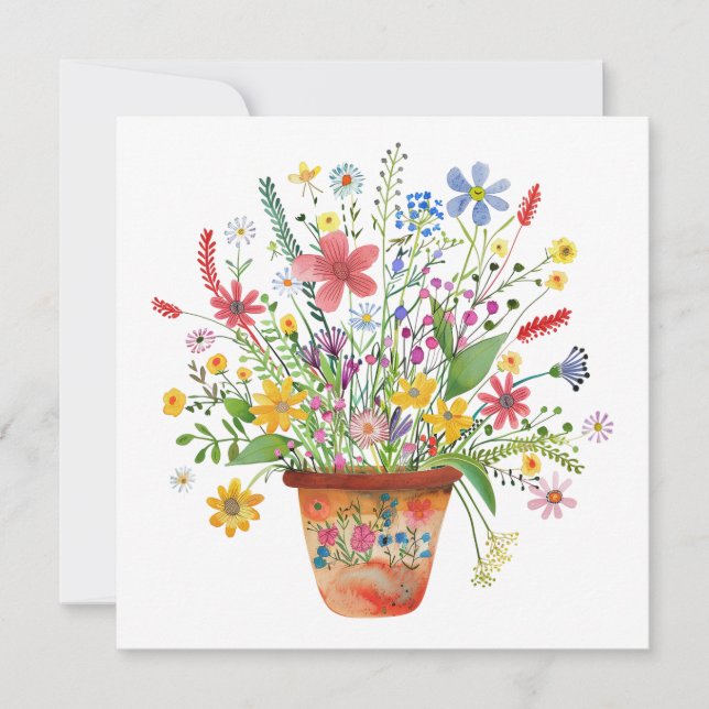 Whimsical Flowers in Pot Cheer Thinking of You Kort (Framsida)