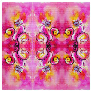 WHIMSICAL FLOWERS rosa fuchsia gult Tyg