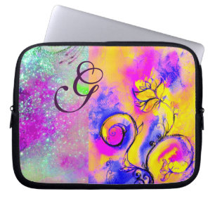WHIMSICAL FLOWERS rosa gult fuchsia, blue Laptop Fodral