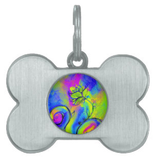 WHIMSICAL FLOWERS rosa gult violblue Namnbricka Husdjur