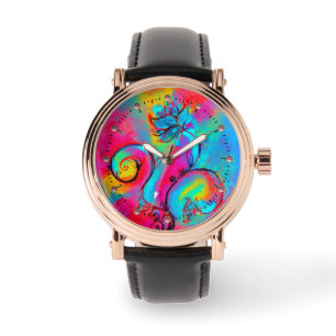 WHIMSICAL FLOWERS teblue rosa gult Armbandsur