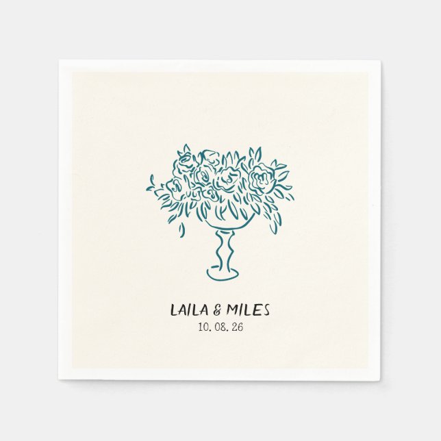 Whimsical flowers wedding hand drawn pappersservett (Framsidan)