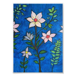 Whimsical Flowers with Blue Background  Fototryck