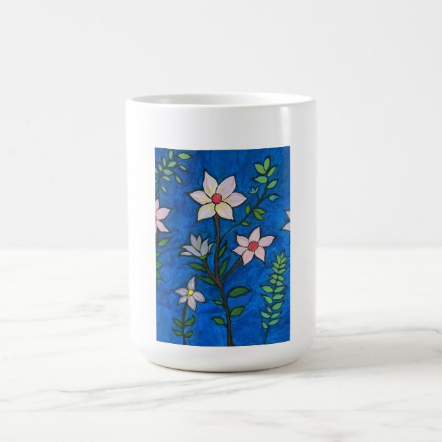 Whimsical Flowers with Blue Background  Kaffemugg (Center)