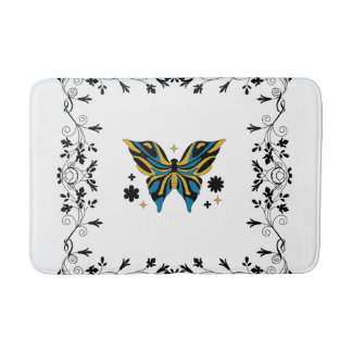 Whimsical Fluttering Black and White Butterfly Badrumsmatta