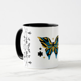 Whimsical Fluttering – Blue Butterfly Floral Art Mugg